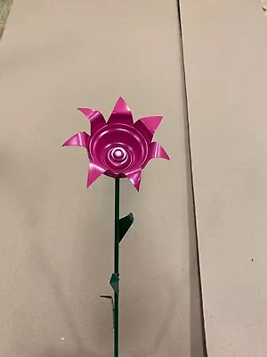 Recycled All Metal Magenta Rose Flower Rock Garden Stake Yard Art • $6.85