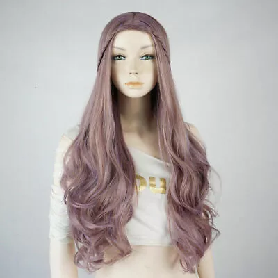 Halloween 80CM Lolita Long Wavy Purple Pink Braided Heat Resistant Cosplay Wig • £15.59