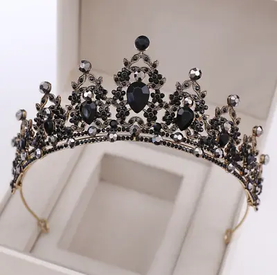  Baroque Wedding Crown Gothic Black Crystal Vintage Bride Tiara Bridal Headpiece • $14.99