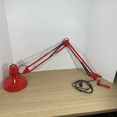 Vintage Swing Arm Extending Drafting Desk Lamp Light Painted CHERRY RED • $49.99