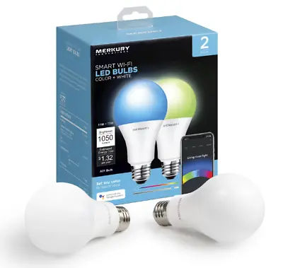 Merkury Innovations Smart Wi-Fi LED Bulbs Color + White (2-PACK) A21 Brand New • $14.88