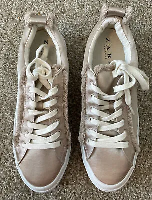 Zara Trafaluc Sneakers Rose Gold Satin Sneakers Shoes Womens EUC 38 / US 7 NEW • $45