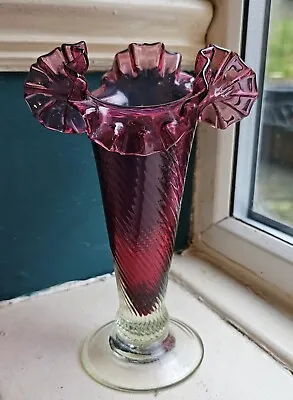 Stunning Hand Blown Victorian?? Cranberry Glass Vase • £9.99