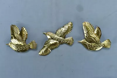 Vintage SET Of 3 DECORATIVE FLYING BIRDS WALL DECOR BRASS COATED  #06137 • $16