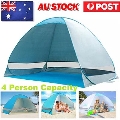$54.99 • Buy 4 Person Beach Tent Shelter Camping Pop Up Instant Dome Family Shade Hiking Sun