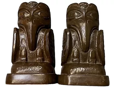 Pair Of Amos Wallace C. 1967 Griffins Alaska Totem Figure Bookends • $129.99