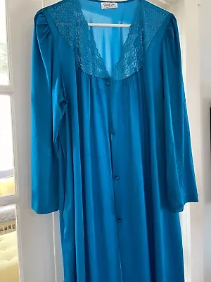 Vanity Fair Vintage Blue Nylon Long Robe With Lace Size XL • $12.75