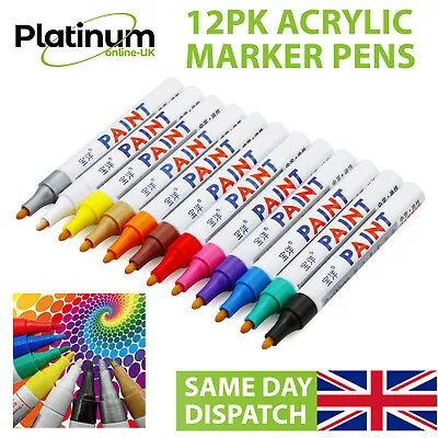 12Pc Acrylic Paint Marker Pen Set Paint Pens For RocksGlassWood Plastic Stone • £7.35