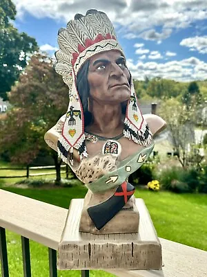 21  Cigar Store Native American Indian Chief Bust HAND PAINTED + BEADS Chalkware • $529.99