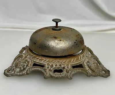 Antique Ornate Cast Iron Hotel Front Desk Bell  -92477 • $39.99