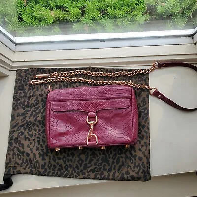 Rebecca Minkoff Plum Mini MAC Snakeskin Leather In Rosegold Hardware Crossbody  • $100