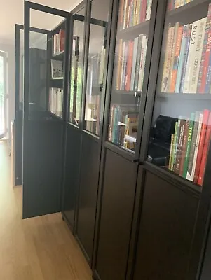 5 IKEA BLACK BILLY BOOKCASES - WITH DOORS + SHELVES - (4 Double & 1 Single) • £550