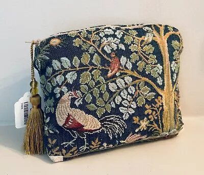 BLUE TREE OF LIFE TAPESTRY ZIP 9”Long PURSE CLUTCH BAG & GOLD TASSEL NEW TAG £21 • £12
