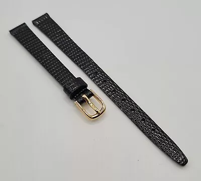 Accurist 10mm Black Leather Watch Strap Smooth Lizard Grain 🦎⌚️ *FAST DISPATCH* • £7.95