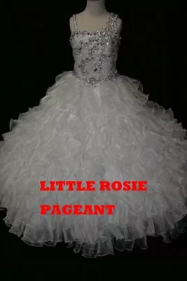 NEW* Little Rosie Girls Glitz Long Pageant Dress LR2030 White 8 $600 • $337.50