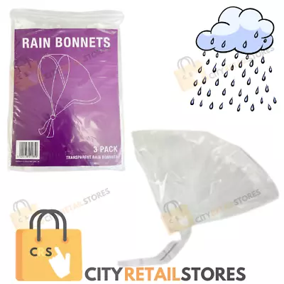 NEW 3 Clear RAIN Bonnets Bonnet New Plastic Emergency HAT Protector Cheap Womens • £4.25