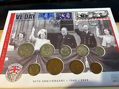 1945-2005 60TH ANNIVERSARY VE DAY NINE COIN COMMEMORATIVE COVER PNC Silver CWC • £24.99