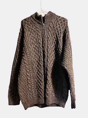 Orvis Mens Brown Chunky Cable Irish Wool Fisherman Sweater Made Ireland Size XL • $50