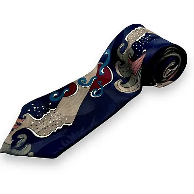 Martin Wong Mens Designer Silk Dress Tie Italy Abstract Silhouette 58 3.75 • $25