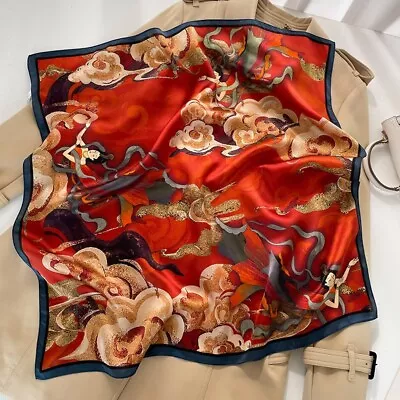 100% Silk 27'' Scarf Women Vintage Chinese Paiting Kerchief Square Bandana Wrap • $13.72