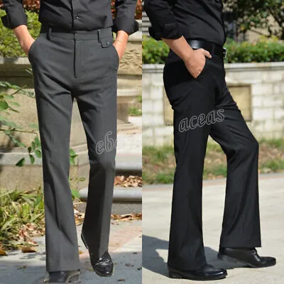 Men Formal Flared Bell Bottom Dress Pants Stretch Smart Casual Bootcut Trousers • $31.05