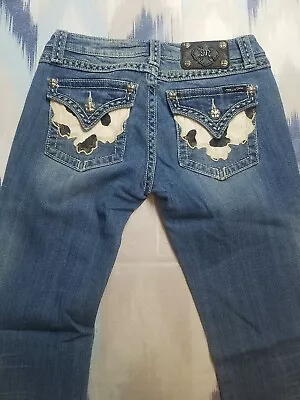 Miss Me Jeans Womens Sz 27 Boot Cow Print Flap JPW4292K Stretch Denim Hyme 27x28 • $27.73