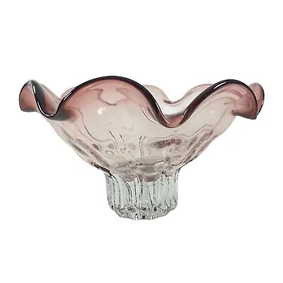 Vintage Murano Sommerso Pink Magenta Vase Bowl Art Glass 9”T 5.25”W Ruffled Top • $72