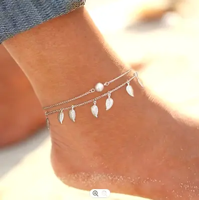 Ankle Bracelet 925 Sterling Silver Plated Anklet Foot Chain Boho Beach Beads UK • £3.95
