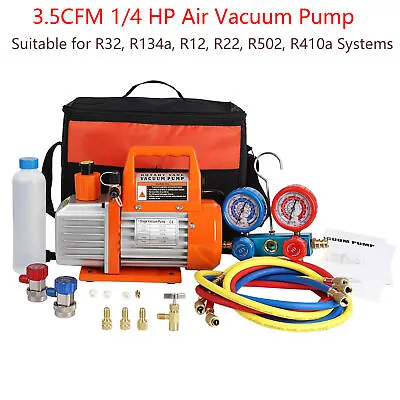 3.5CFM 1/4HP Air Vacuum Pump And AC Manifold Gauge Set For HVAC Air Conditioning • $99.99