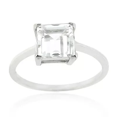 $17.99 • Buy 925 Silver White Topaz Square Solitaire Ring