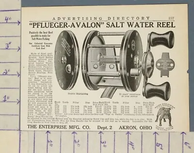 1916 Pflueger Avalon Reel Fish Outdoor Akron Sport Decor Historic Ad A-1759 • $28.58