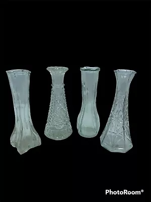 Vintage Small Vases Mixed Patterns Lot Of 4 Clear Glass Hoosier Anchor Hocking • $14.99