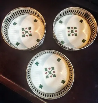 THREE (3) Vintage COASTERS BROOKLYN Porcelain And Silver Plate GERMANY 1824 • $8