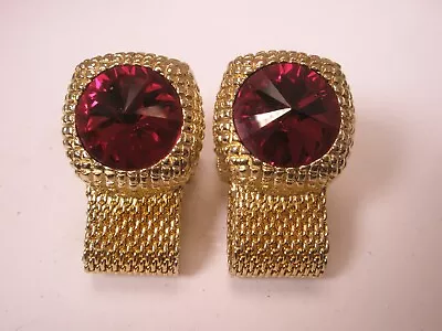 Red Rhinestone Wraparound Mesh Watchband Vintage Cuff Links • $42.49