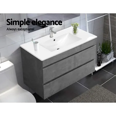 Bathroom Vanity Cabinet Basin Unit Sink Storage Wall Mounted Cement Grey 900mm • $356