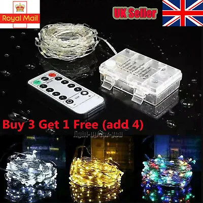 £4.80 • Buy 50-200 LED Battery Christmas Fairy Lights String Rice Copper Wire + Remote Timer