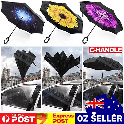 $15.94 • Buy Umbrella C-handle Reverse-Design Windproof Double Layer Upside Down Inverted VIC