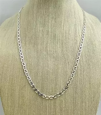 Men's 5MM Sterling Silver Italy Flat Mariner Link Chain 24   Long 19 Grams • $65