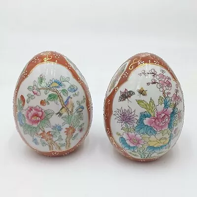 Vintage Porcelain Eggs Multi Color Flower Floral. Pair. Pre-owned  • $23.20