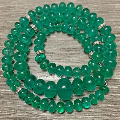 GIA Finest Zambian Emerald Smooth Rondelle 18k Solid White Gold Diamond Necklace • $28000