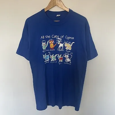 £19.99 • Buy Vintage Cyprus Cat T-Shirt Large Navy Blue Funny Tourist 90s 