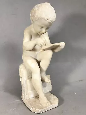 Antique Carved Marble Figure 15” Cherub  Writing Antonio Canova 1852 On A Tablet • $395