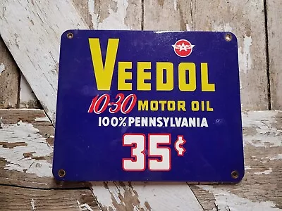 Vintage Veedol Porcelain Sign Car Motor Oil Lubrication Service Garage 35 Cents • $178.13