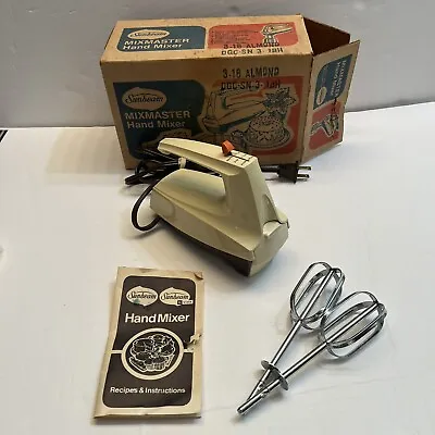 Vintage 1982 Sunbeam Mixmaster Hand Mixer Almond 3-16 5 Speed Heavy Duty • $19.47