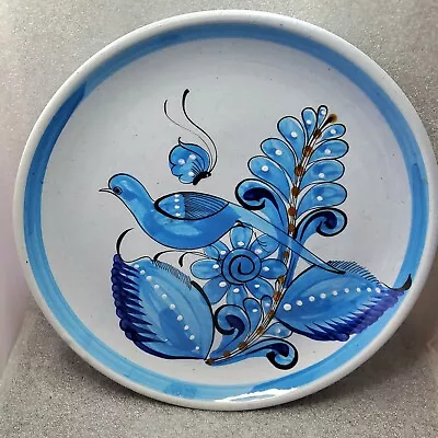 Signed Tonala Mexico Blue Bird Flowers Butterfly-13  Round Serving Platter/Tray • $19.95