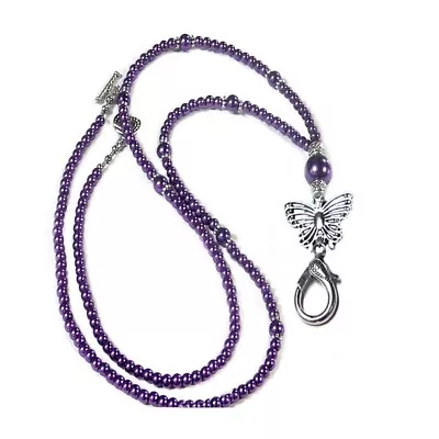 Beaded Lanyard Necklace Keys Security Id Badge Holder Butterflies And Pearls • £21.85