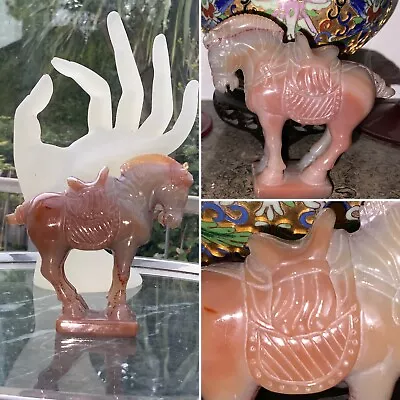 £195 • Buy RARE Antique Chinese PINK NATURAL Hard Stone Jade TANG WAR HORSE Hand Carved 4”