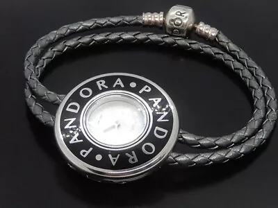 Pandora 811039LS Embrace Watch Black Enamel With Leather Bracelet • $255.59