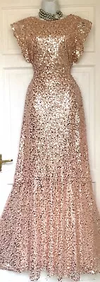 £69.99 • Buy Boohoo Occasion Rose Gold Sequins Floor Length Maxi Evening Party Dress Size 18