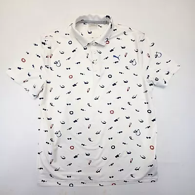 Puma Golf Polo Shirt Mens XL White Short Sleeve All Over Print Summer Casual • $20.05